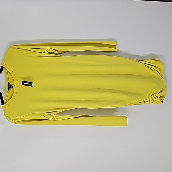 Express Chartreuse Scoop Neck Bodycon Dress Rusched Sides - Picture 12 of 17